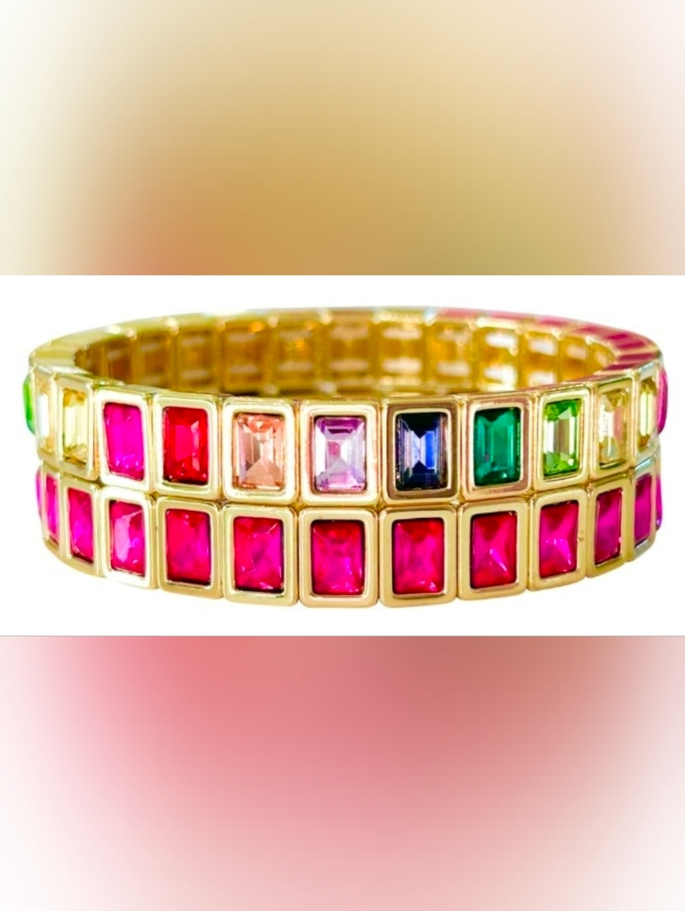 Gemelli Multicolor & Pink Crystal Stretch Bracelets